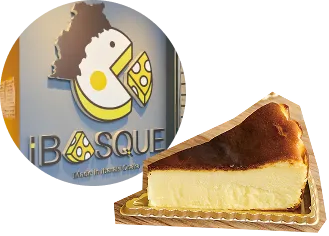 iBASQUE店舗看板とチーズケーキ