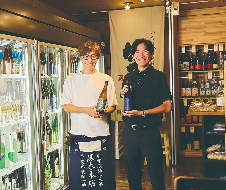 今月のあましんさん　平井 覚さん（南茨木支店 2021年入庫）と、かどや酒店の店主、角本稔さん