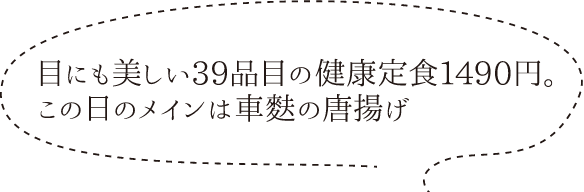 目にも美しい39品目の健康定食1490円。