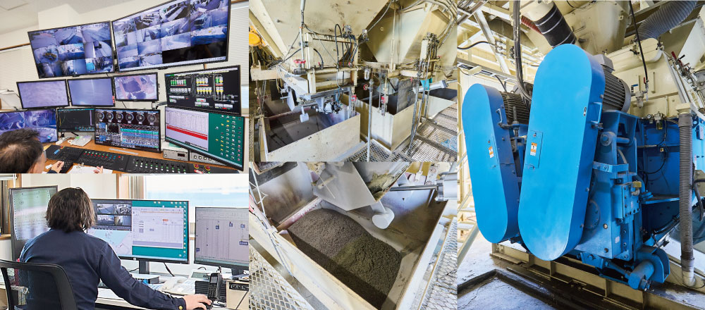 建設現場、ミキサー車と連絡を取り合い、スムーズに生コンを出荷