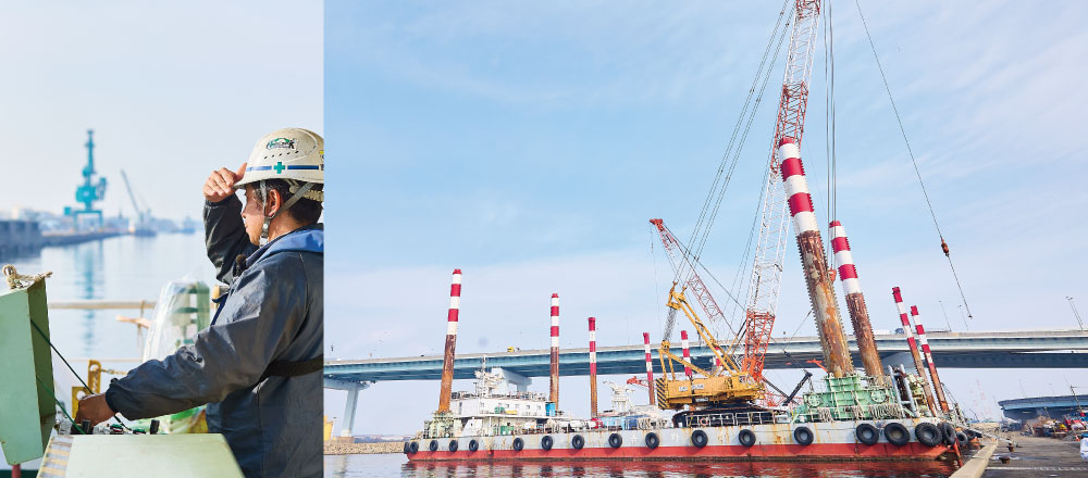 潮流と船体の揺れを読みながら、船上クレーンを精密操作